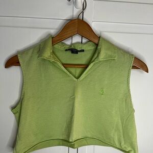 Ralph Lauren Tank Women's Cropped Collard Striped Green White Muscle Small‎